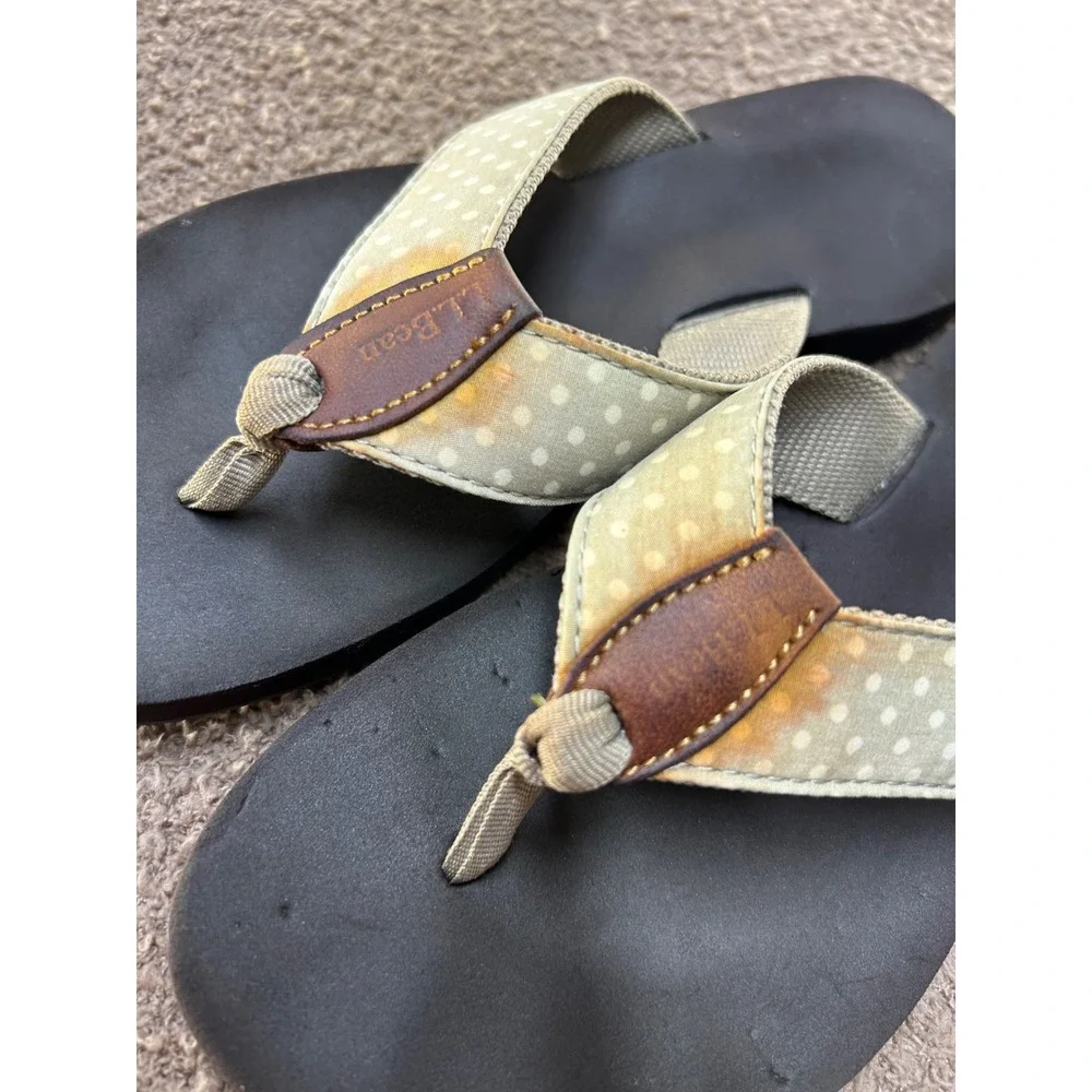 LL Bean Womens Polka Dot Flip Flop Sandals Sage Green 8 Medium 287332